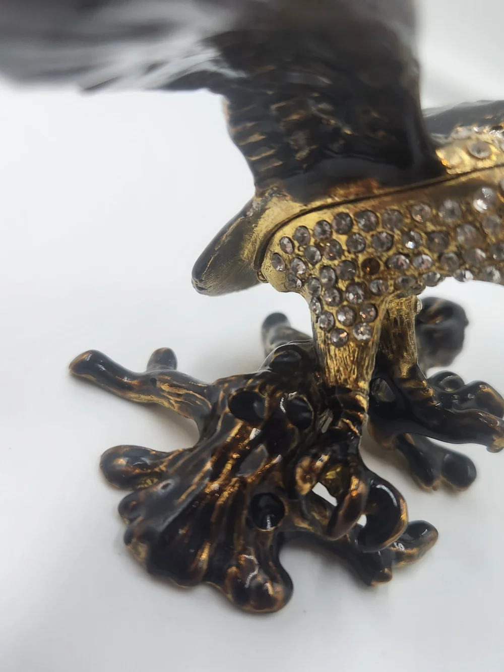 Decorative Eagle Figurine in Antique Gold with Crystal Accents